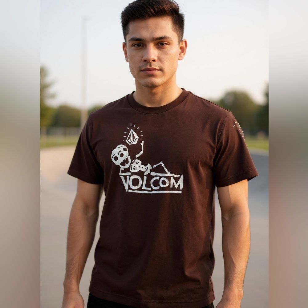 Volcom Chocolate Brown #Skeleton T-shirt. Size Small. 19” pit to pit